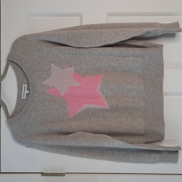 NWT WHITE + WARREN CASHMERE MULTI STAR INTARSIA SWEATSHIRT - MISTY GREY HEAT… - Picture 5 of 8